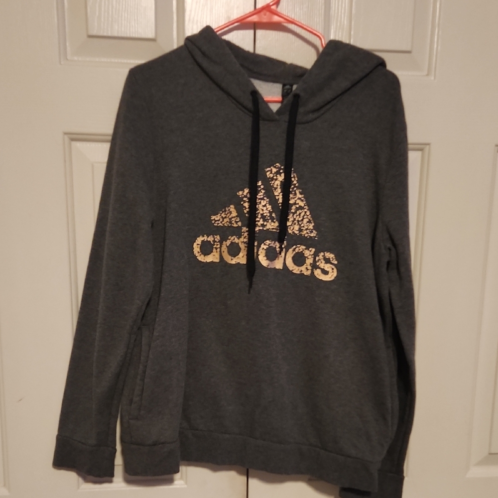 Adidas Charcoal Hoodie with Metallic Gold Logo